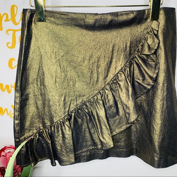 Gianni Bini Metallic Gold Ruffle Mini Skirt Large - Picture 6 of 7